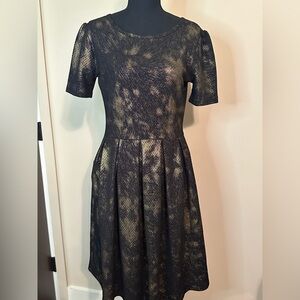 LuLaRoe Black and Tan Pleated Midi Dress